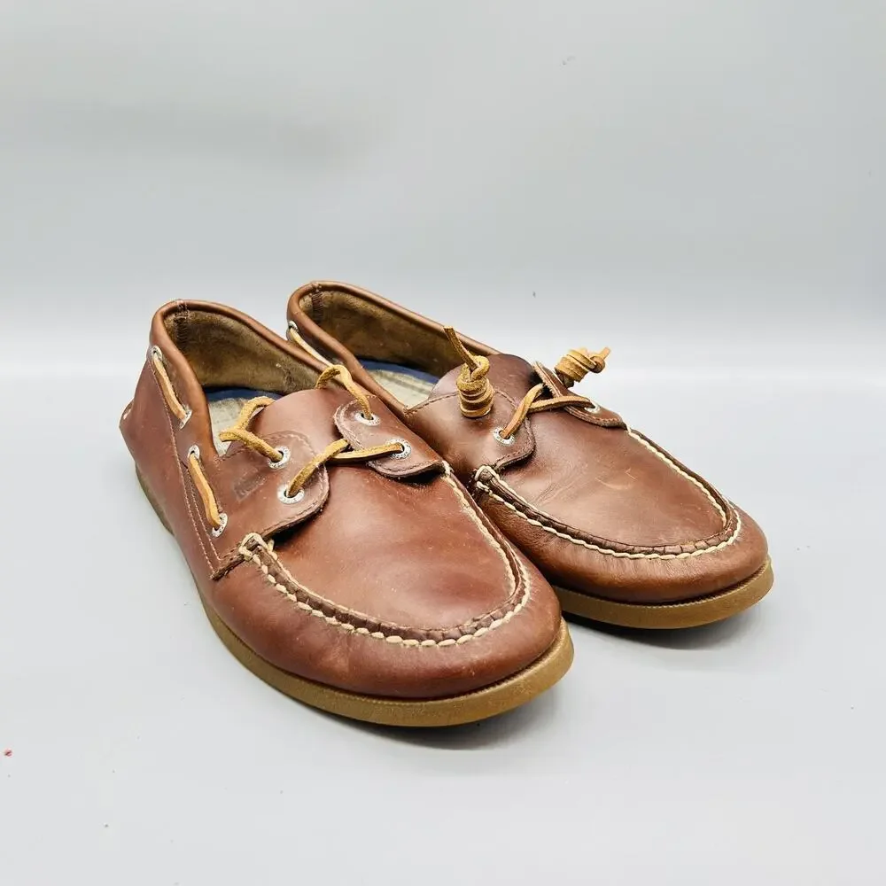 Sperry Shoes Mens 11 Brown Leather Top Sider Boat Deck Moc Toe Casual Comfort